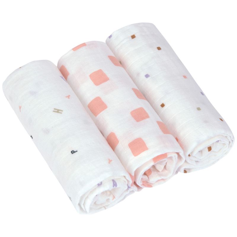 Lot de 3 langes mousseline GOTS Happy Fruits pêche (60x60 cm) Lässig Produit 1