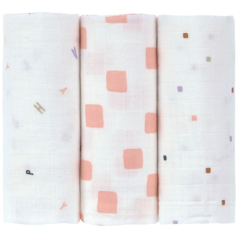 Lot de 3 langes mousseline GOTS Happy Fruits pêche (60x60 cm) Lässig Produit 2