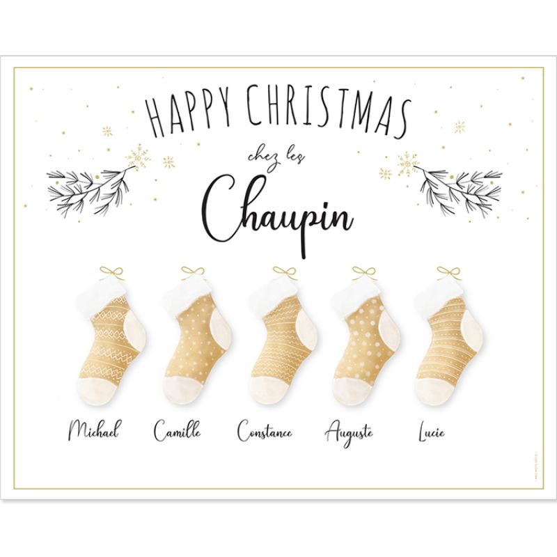 Affiche Famille Chaussettes de Noël personnalisable (40 x 50 cm) Mes Mots Déco