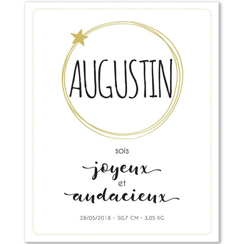 Tableau de naissance Joyeux personnalisable (33 x 41 cm) Mes Mots Déco