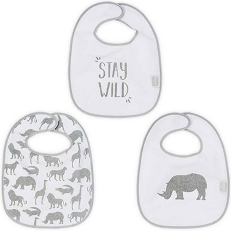 Lot de 3 bavoirs Safari gris Jollein