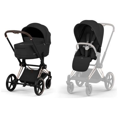 Duo PRIAM 2026 Poussette tout-terrain avec nacelle pliable et Châssis Rose Gold Sepia Black Cybex