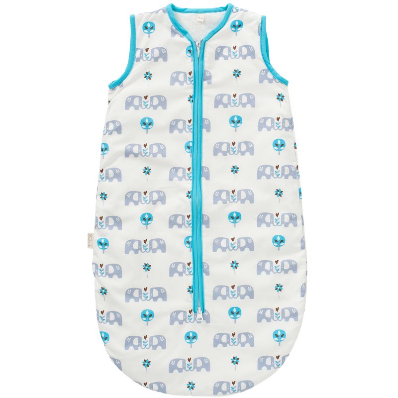 Gigoteuse chaude garnie éléphant bleu en coton bio (70 cm) Fresk