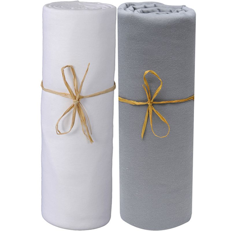 Lot de 2 draps housses en coton bio blanc et gris foncé (70 x 140 cm) P'tit Basile