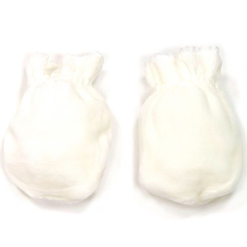 Moufles de naissance velours en coton écru Cambrass