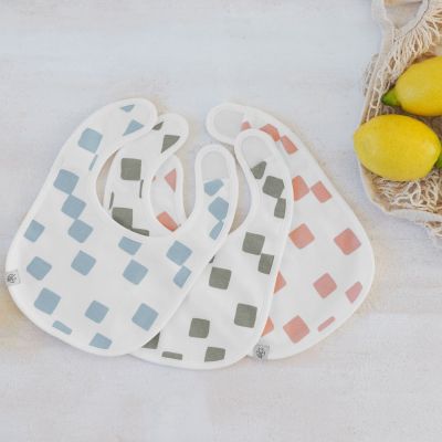 Lot de 3 bavoirs naissance GOTS Happy Fruits olive