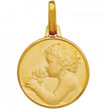 Médaille Enfant à la rose 16 mm (or jaune 750°)  par Berceau magique bijoux
