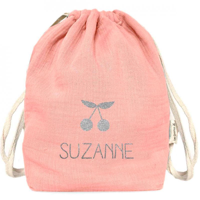 Sac à dos à ficelles rose poudré (personnalisable) Les Griottes