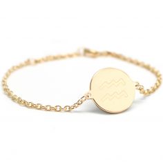 Bracelet chaîne médaille Verseau personnalisable (plaqué or) - Petits trésors