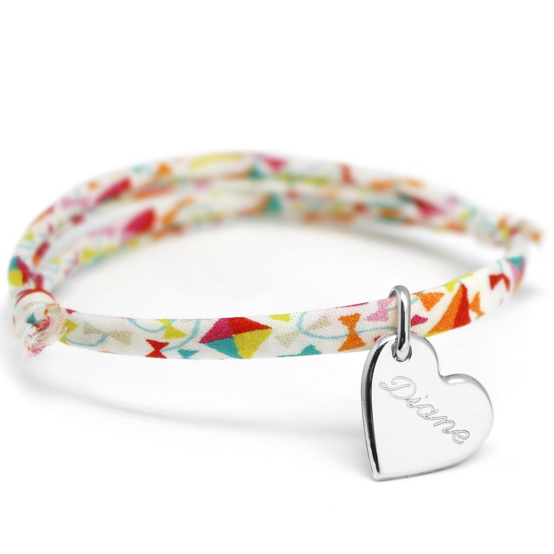 Bracelet cordon liberty Kids coeur avec fermoir personnalisable (argent 925°) Petits trésors