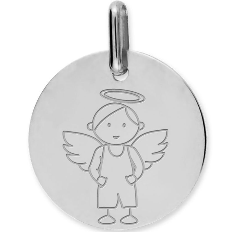 Médaille Ange garçon personnalisable (or blanc 375°) Lucas Lucor