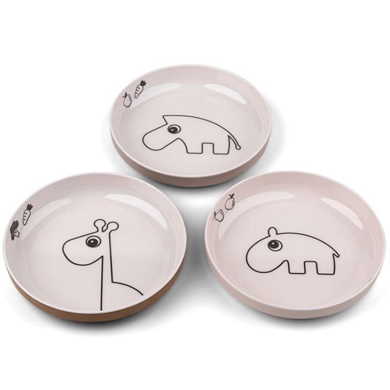 Lot de 3 assiettes à rebords Deer friends rose et jaune Yummy mini Done by Deer
