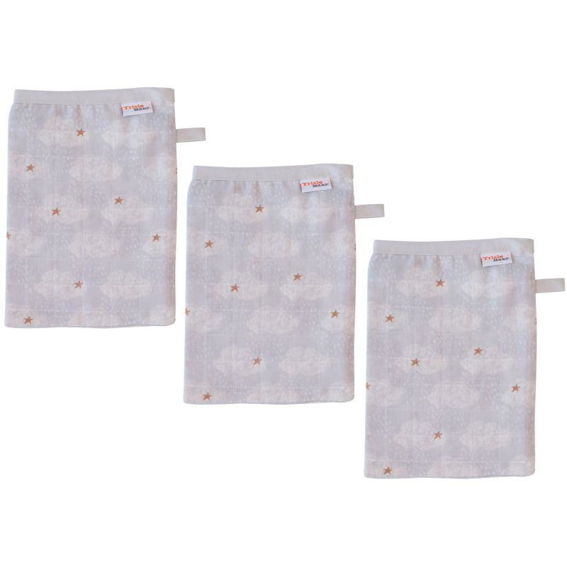 Lot de 3 gants de toilette mousseline Clouds Trixie