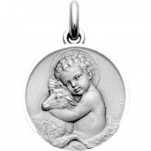 Médaille Enfant Jésus et brebis  (or blanc 750°)  par Becker