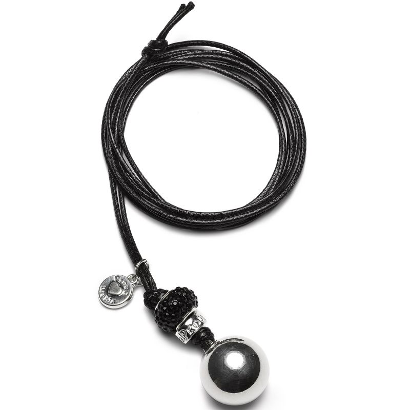 Bola sur cordon noir Bling perle strass noir (plaqué argent) Proud MaMa
