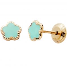 Boucles d'oreilles Fleur laquée Verte (or jaune 375°) - Baby bijoux