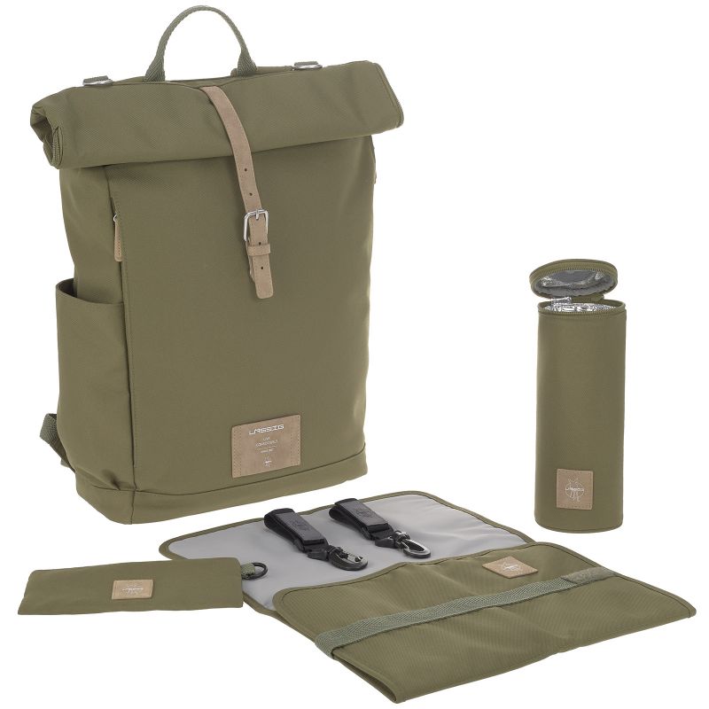 Sac à dos à langer en polyester recyclé Green label Rolltop olive Lässig Produit 1 grande taille