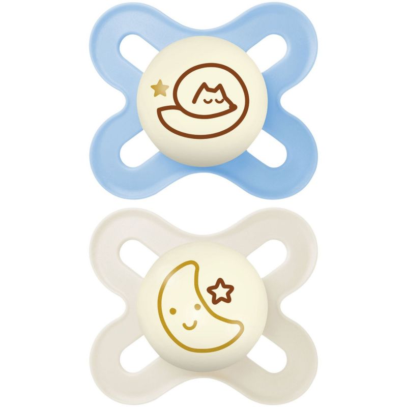 Lot de 2 sucettes Original Naissance Nuit en silicone bleu (0-2 mois) MAM Produit 1