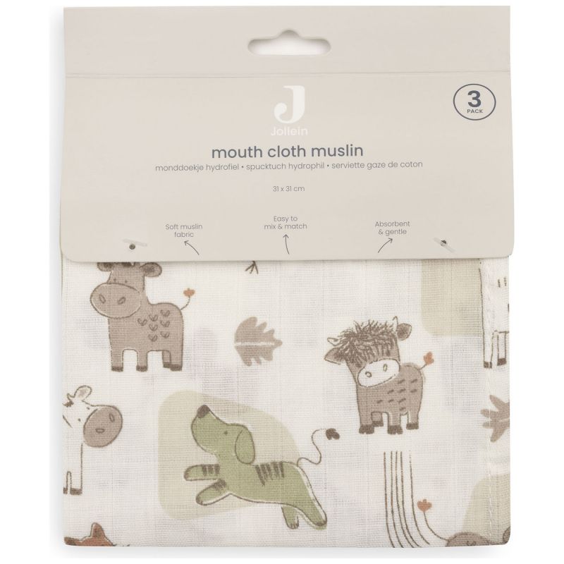 Lot de 3 mini langes Barn Buddies (31 x 31 cm) Jollein Packaging 6