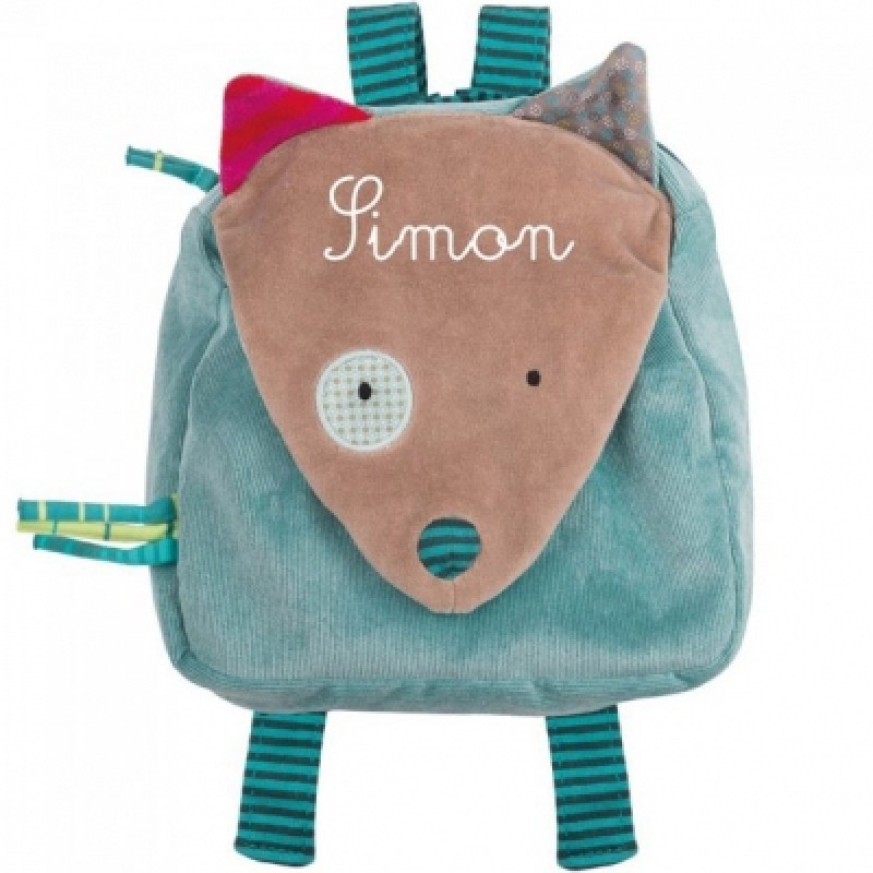 Sac à dos loup bleu Les Jolis Pas Beaux personnalisable Moulin Roty