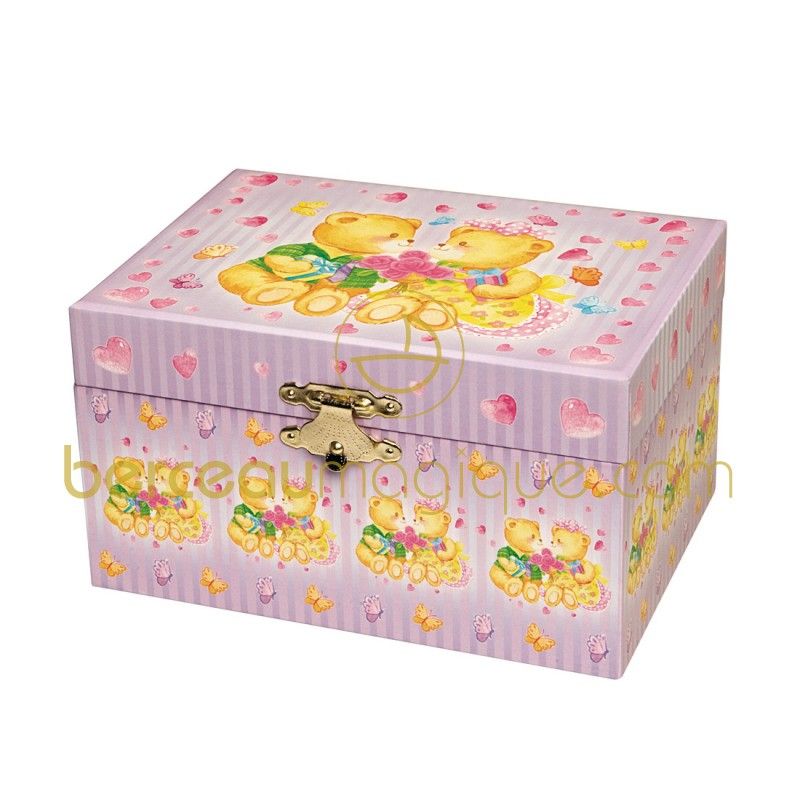 Coffret musical ours mauve fleurs Trousselier