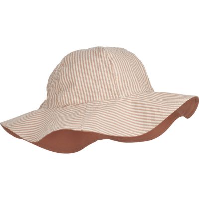 Chapeau de soleil réversible Amelia rayé rose et sable (6-9 mois)