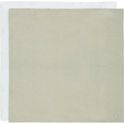 Lot de 2 maxi-langes en coton Olive Green-Ivory (115 x 115 cm) - Reconditionné Jollein