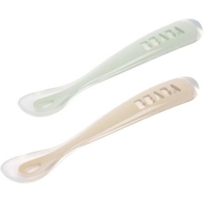 Lot de 2 cuillères silicone 1er âge Duo Argile Vert de gris Béaba