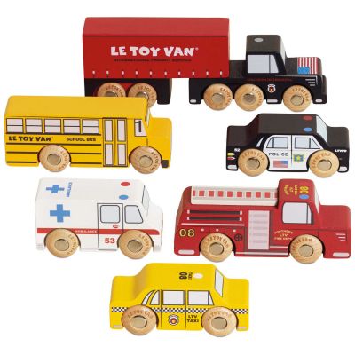 Lot de 7 voitures New-Yorkaises en bois FSC