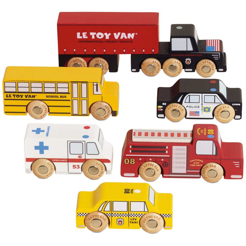Lot de 7 voitures New-Yorkaises en bois FSC Le Toy Van Produit 1