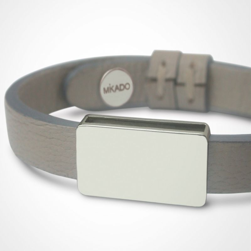 Bracelet cuir Hip-Hop Gris (argent 925° et cuir) Mikado