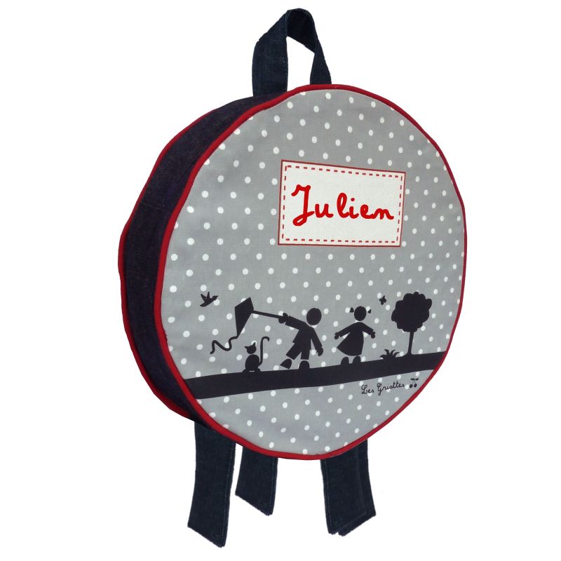 Sac à dos gris à pois (personnalisable) Les Griottes