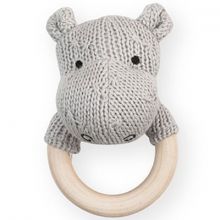 Hochet anneau en bois hippopotame gris  par Jollein
