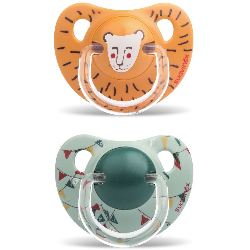 Lot de 2 sucettes physiologiques Circus lion et fanions (18 mois et +) Suavinex