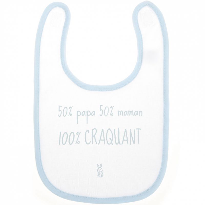 Bavoir à velcro 100% craquant blanc et bleu BB & Co