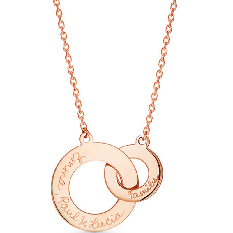 Collier Anneaux entrelacés personnalisable (plaqué or rose) Merci Maman