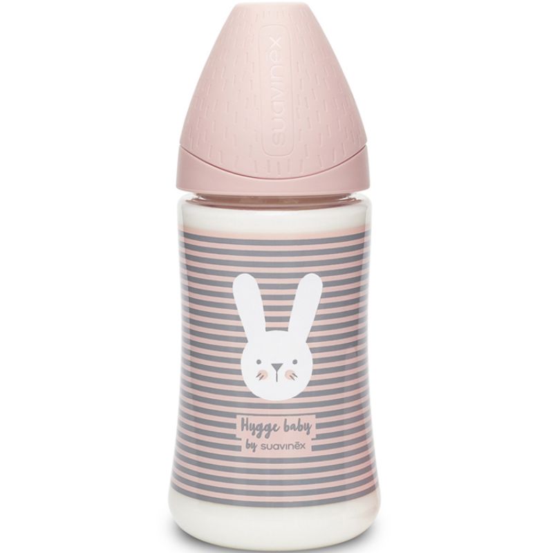 Biberon Hygge Baby lapin rayé rose (270 ml) Suavinex