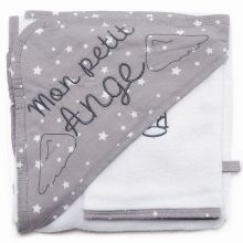 Cape de bain + gant Mon petit ange blanc et gris étoiles (70 x 70 cm)  par BB & Co