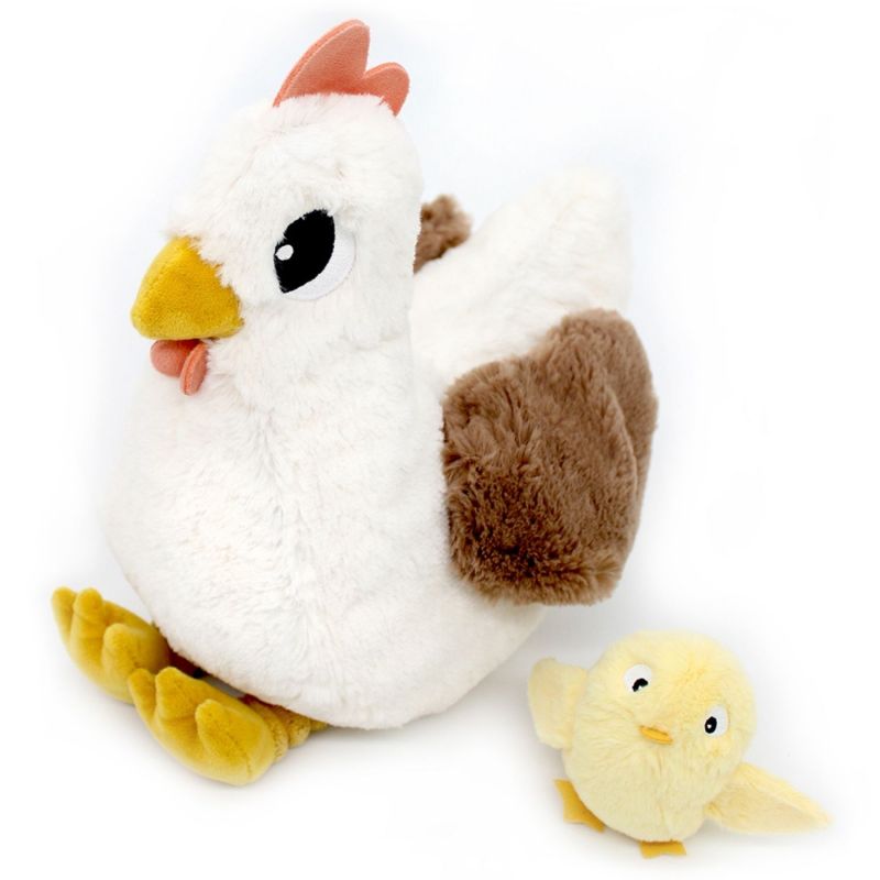 Peluche Poule maman et bébé Les Ptipotos Blanc (32 cm) Les Déglingos Produit 1