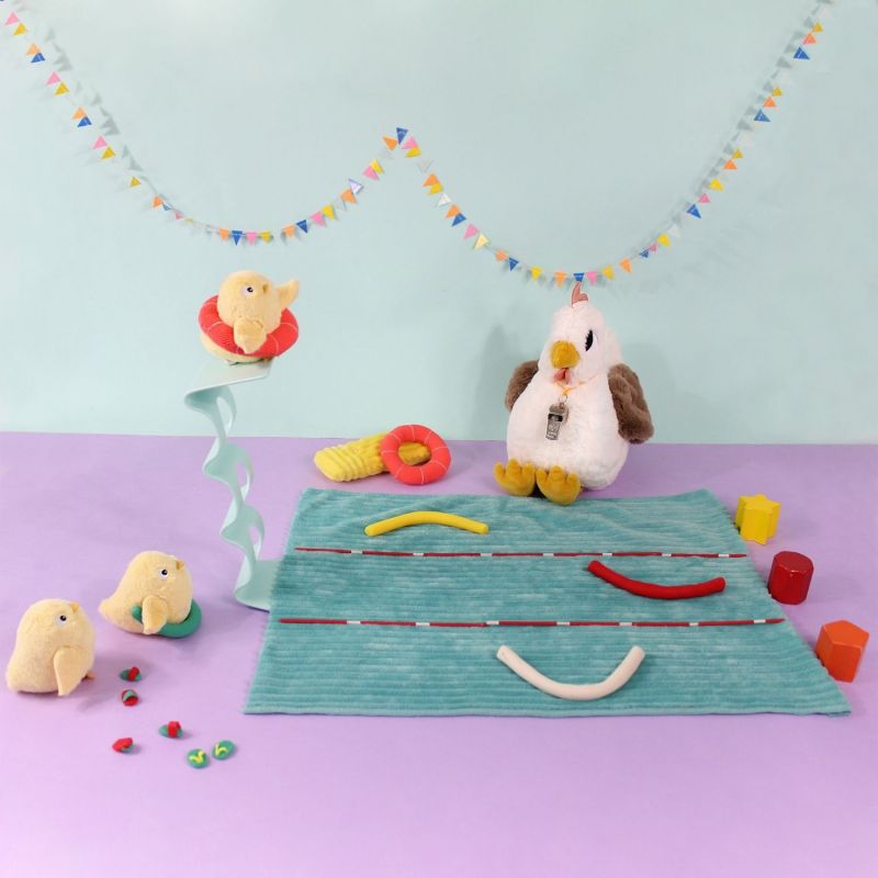 Peluche Poule maman et bébé Les Ptipotos Blanc (32 cm) Les Déglingos Ambiance 2