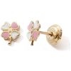 Boucles d'oreilles à vis Trèfle Rose-Blanc (or jaune 375°) Baby bijoux Produit 1