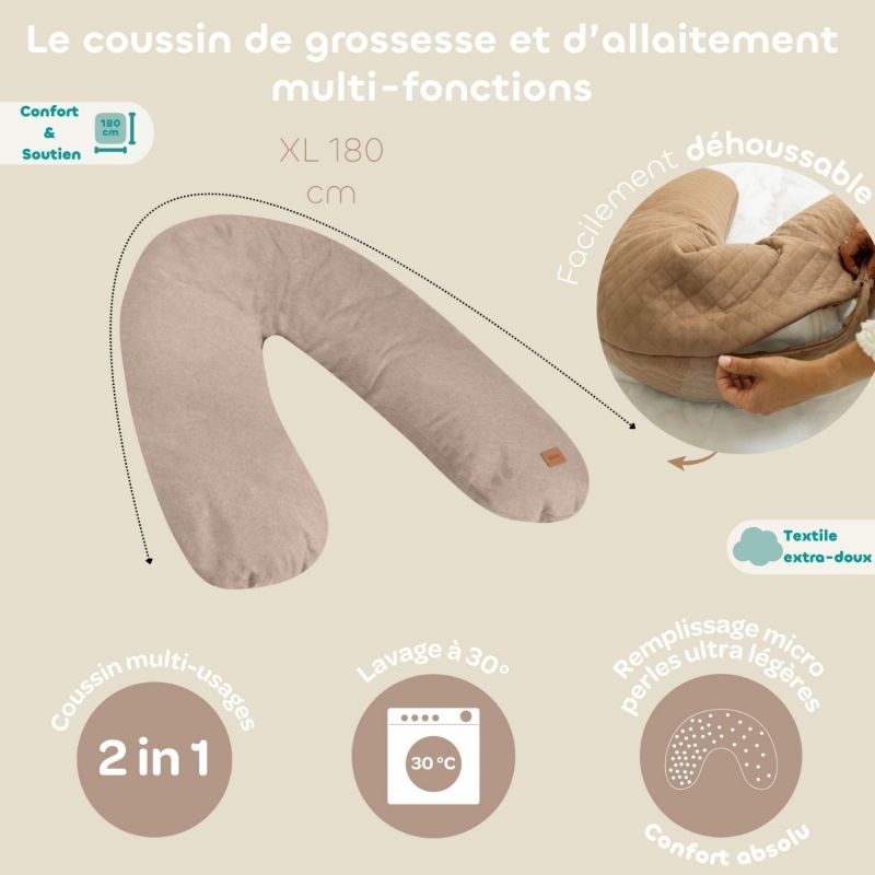 Coussin de grossesse et allaitement Big Flopsy Jersey de coton Argile chiné Béaba Ambiance 6