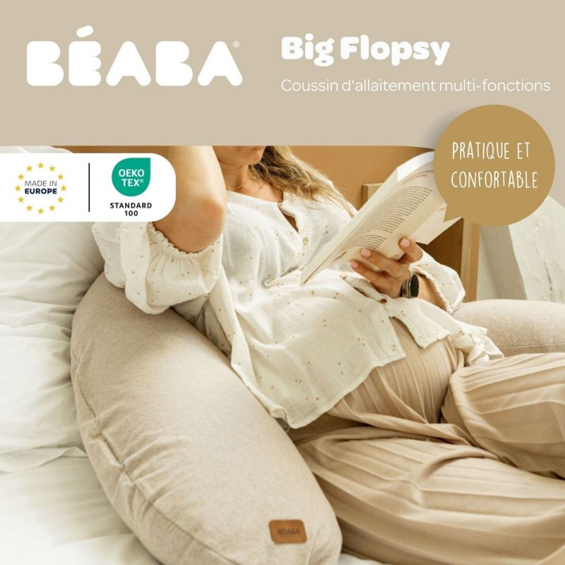 Coussin de grossesse et allaitement Big Flopsy Jersey de coton Argile chiné Béaba Ambiance 7