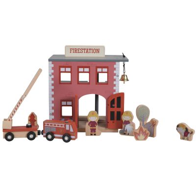 Caserne de pompiers en bois + figurines pour circuit Little Dutch