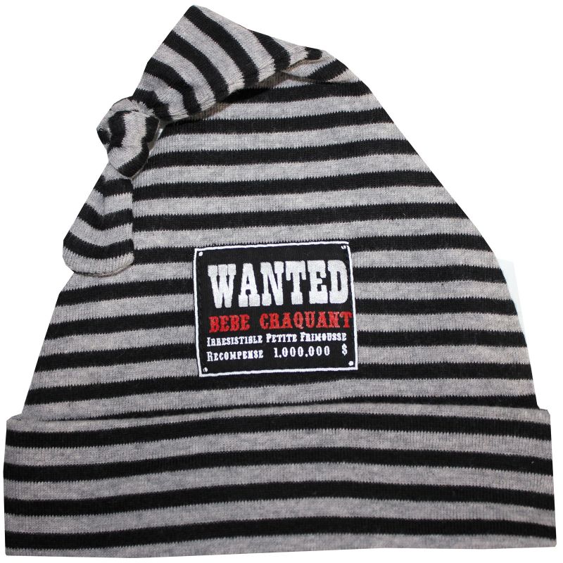 Bonnet naissance doublé ''Wanted'' rayé gris-noir BB & Co