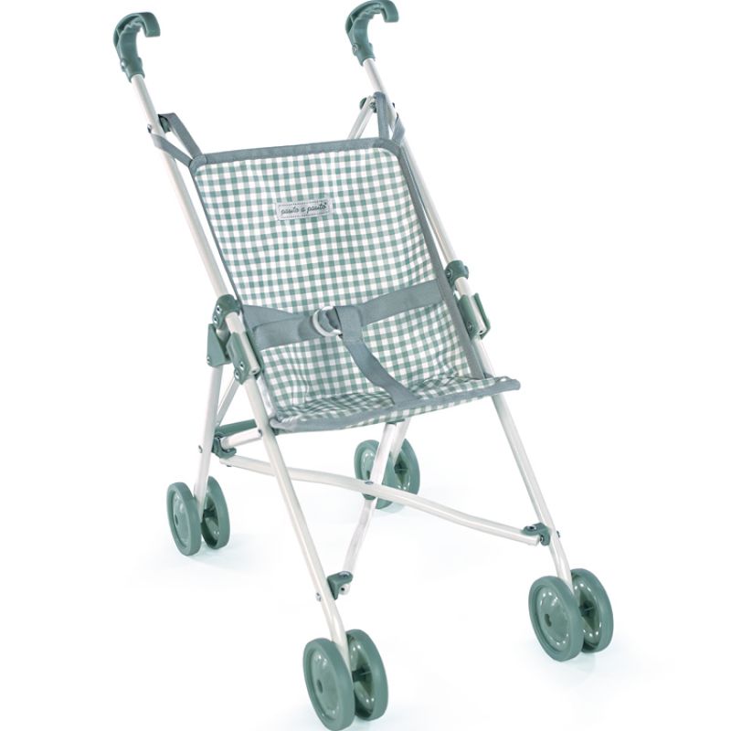 Petite poussette pour poupée Tom Vichy vert (48 x 54 cm) Pasito a pasito