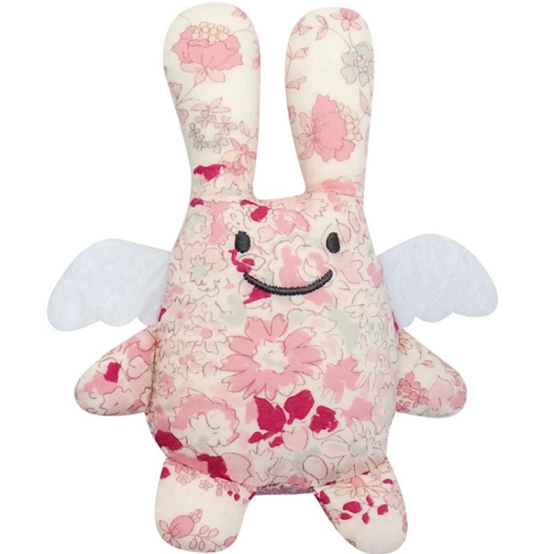 Peluche Ange lapin Fleur rose + pochette en coton (20 cm) Trousselier