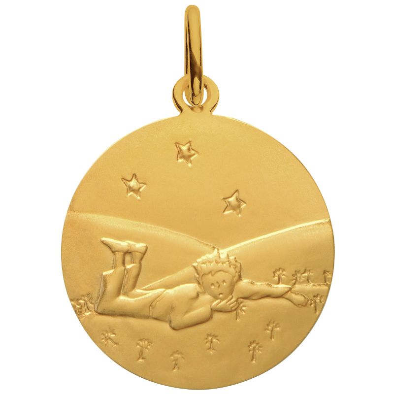 Médaille Le Petit Prince Couché dans l'herbe étoiles 18 mm (or jaune 750°) Monnaie de Paris