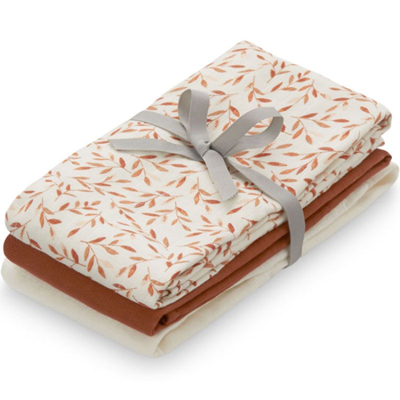 Lot de 3 langes en coton bio Caramel Leaves (70 x 70 cm) Cam Cam Copenhagen