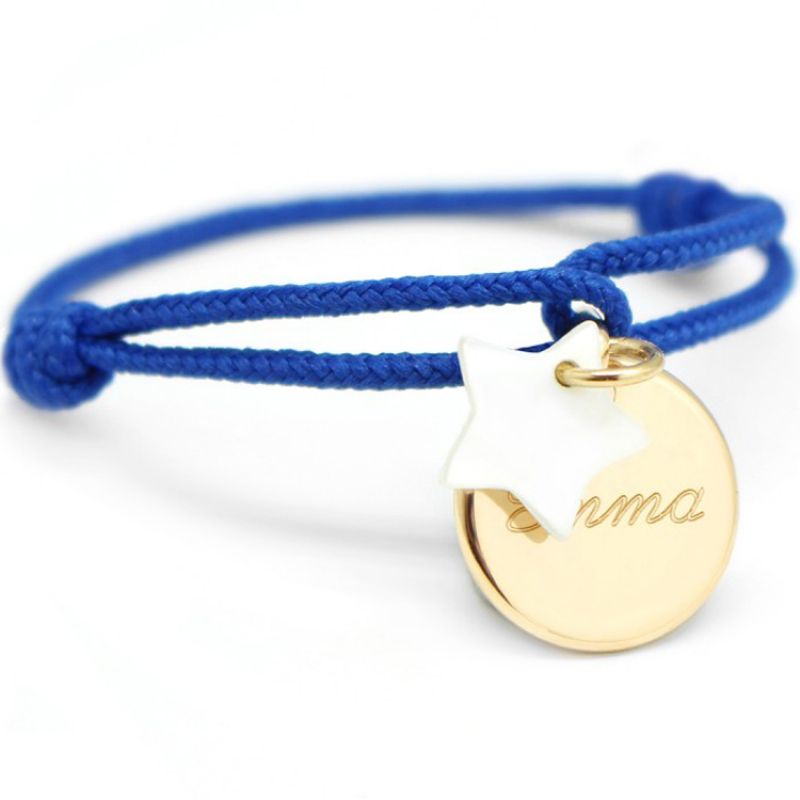 Bracelet cordon Kids médaille Etoile nacre plaqué or 10-14 cm (personnalisable) Petits trésors